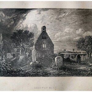 1844 Alloway Kirk Cemetary Engraving Victorian Scotland Graveyard Church DWSS19